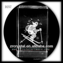 K9 3D Laser Etched Skiing Inside Crystal Rectangle